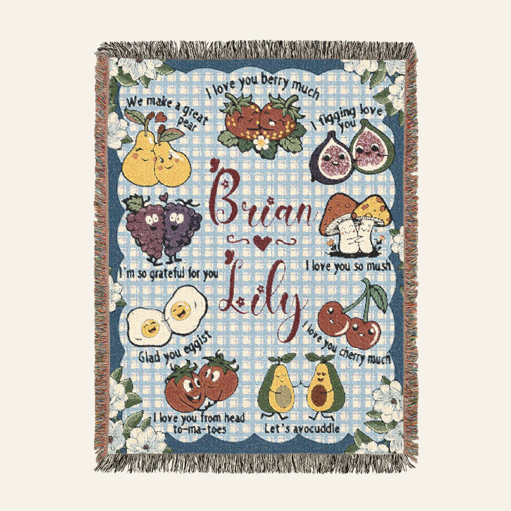 Personalized Picnic Couple Love Words Woven Blanket