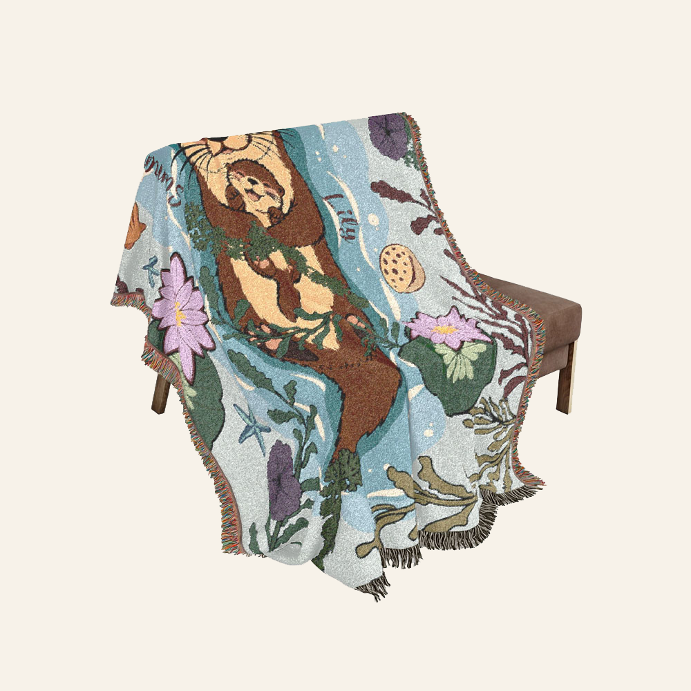 Personalized Mother Daughter Otter Woven Blanket