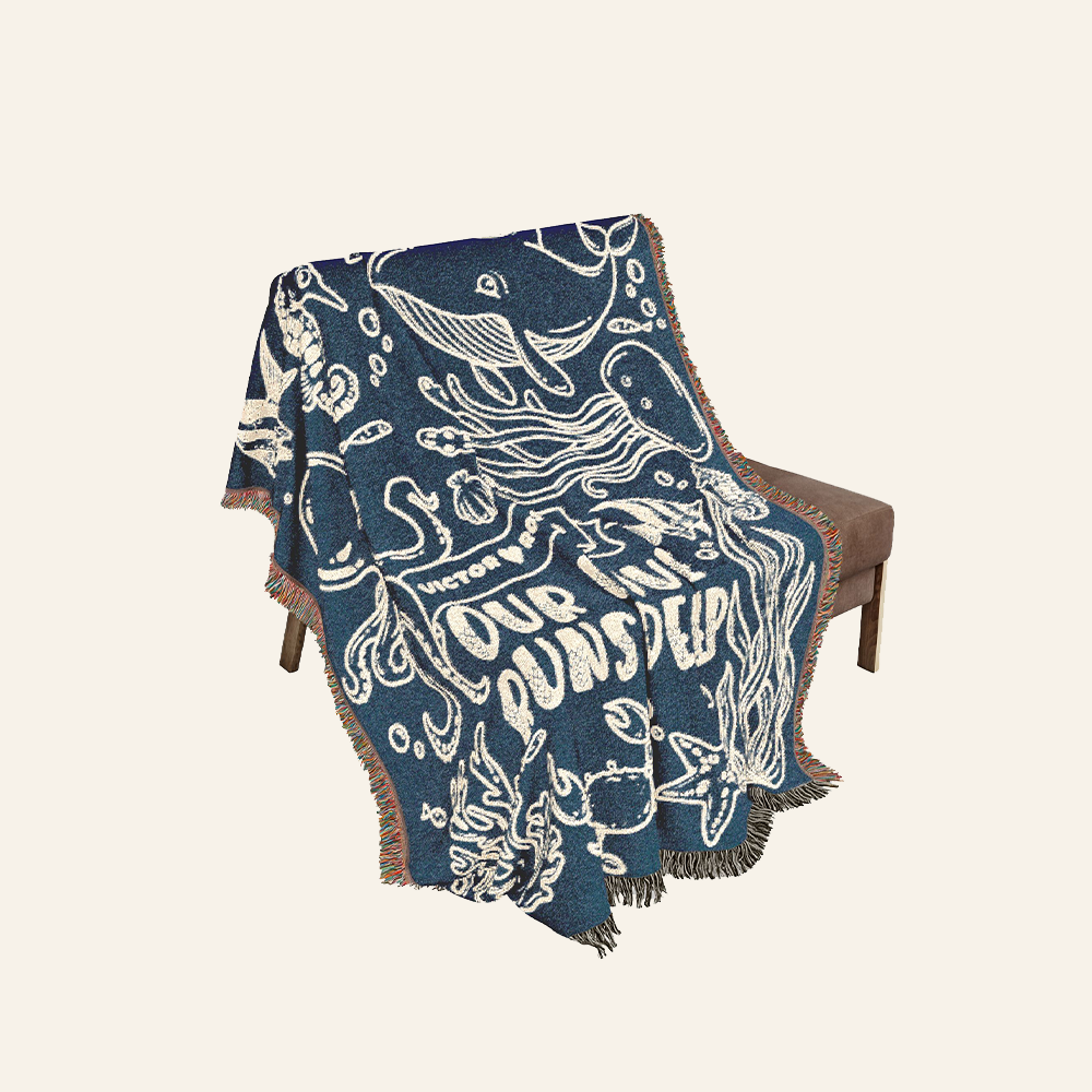 Personalized Blue Ocean Deep Love  Couple Woven Blanket