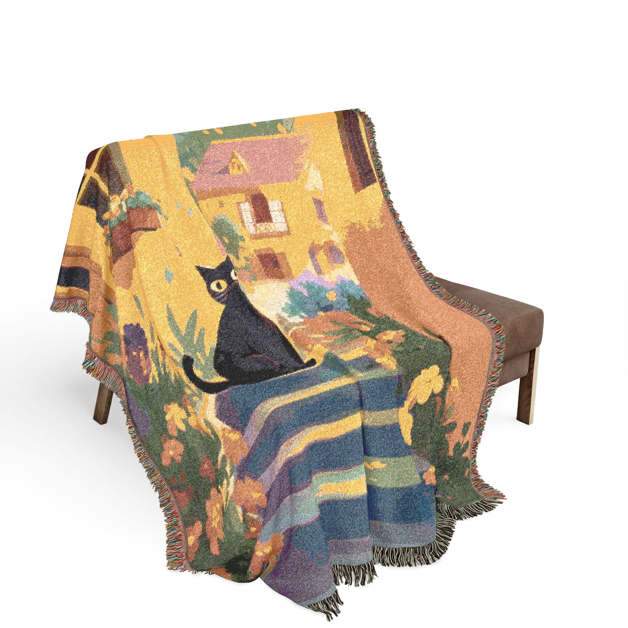 Black Cat's Mediterranean Garden Woven Blanket