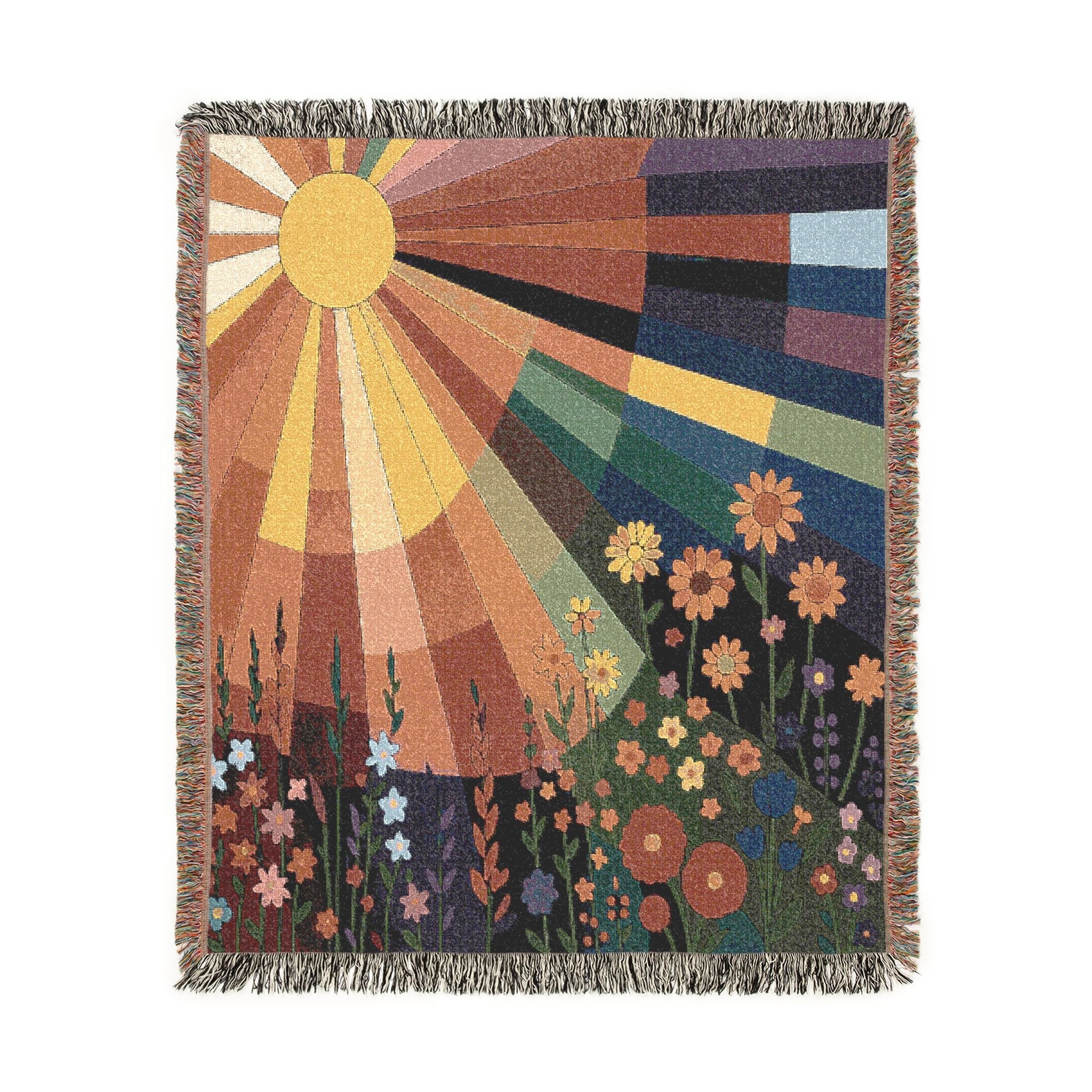 California Sunlight - Retro 1970s Wildflower Meadow Woven Blanket