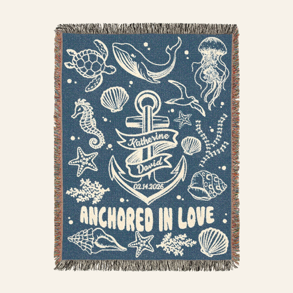 Personalized Ocean Theme Couple  Woven Blanket