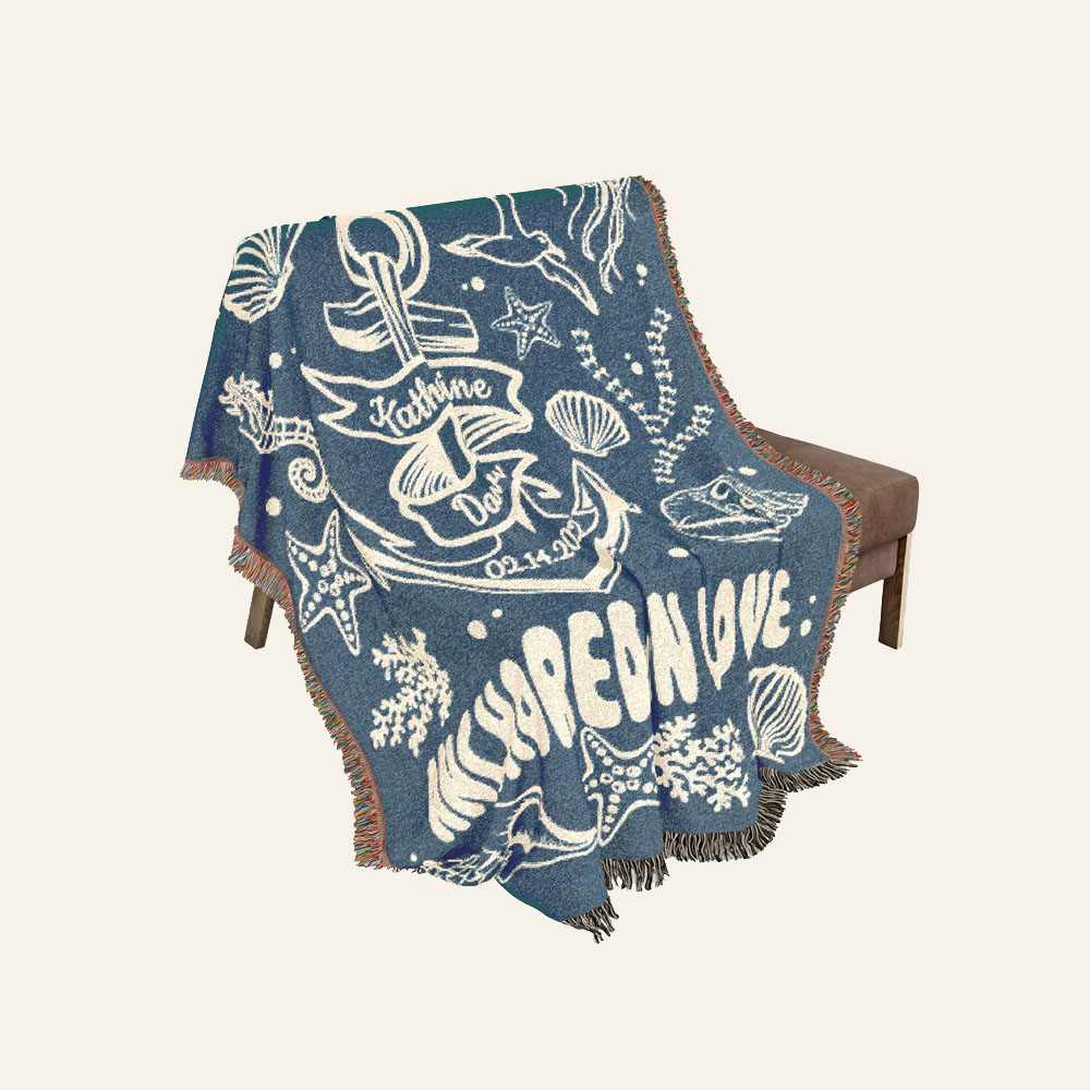 Personalized Ocean Theme Couple  Woven Blanket