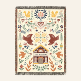 Personalized Family Home Folk Art Woven Blanket Gift