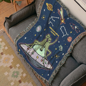 Personalized Alien Couple Zodiac Signs Woven Blanket