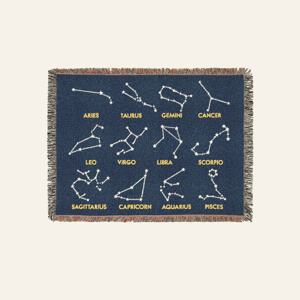 Personalized Alien Couple Zodiac Signs Woven Blanket