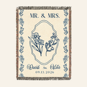 Personalized Mr. & Mrs. Wedding Birth Flower Woven Blanket