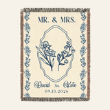 Personalized Mr. & Mrs. Wedding Birth Flower Woven Blanket