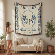 Personalized Mr. & Mrs. Wedding Birth Flower Woven Blanket