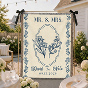 Personalized Mr. & Mrs. Wedding Birth Flower Woven Blanket