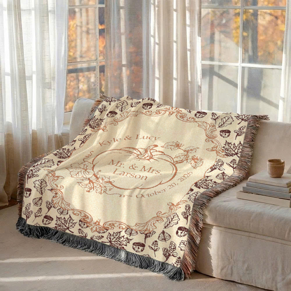 Personalized Mr. & Mrs. Fall Wedding Woven Blanket