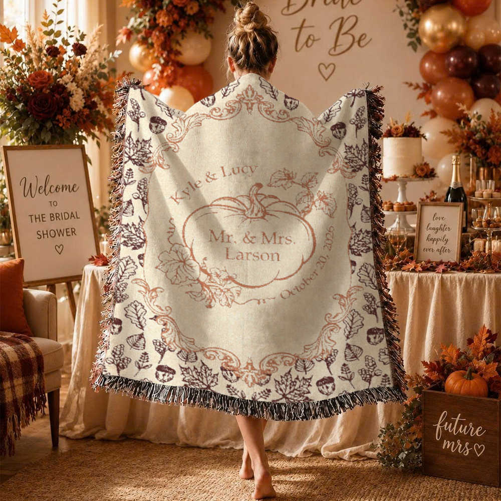 Personalized Mr. & Mrs. Fall Wedding Woven Blanket