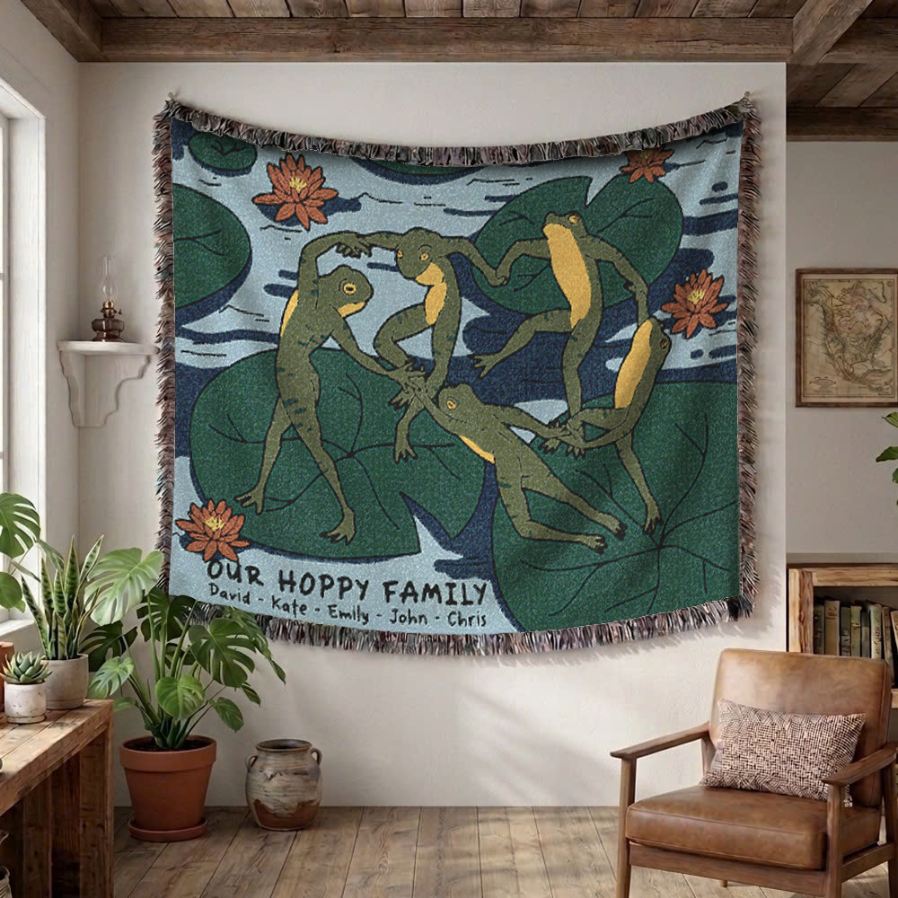 Personalized Circle Dance Frog Name Woven Blanket