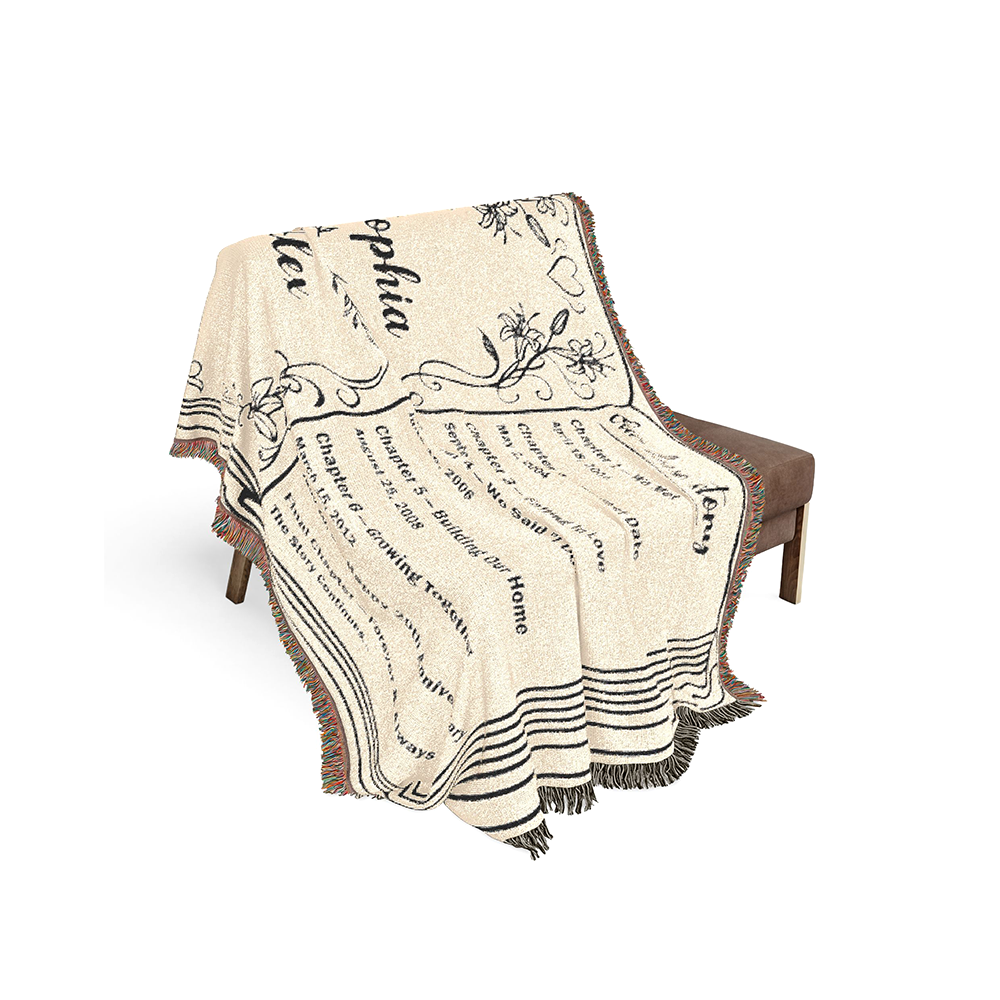 Personalized Couple Timeline Storybook Woven Blanket