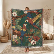 Personalized Love Birds Tropical Couple Woven Blanket