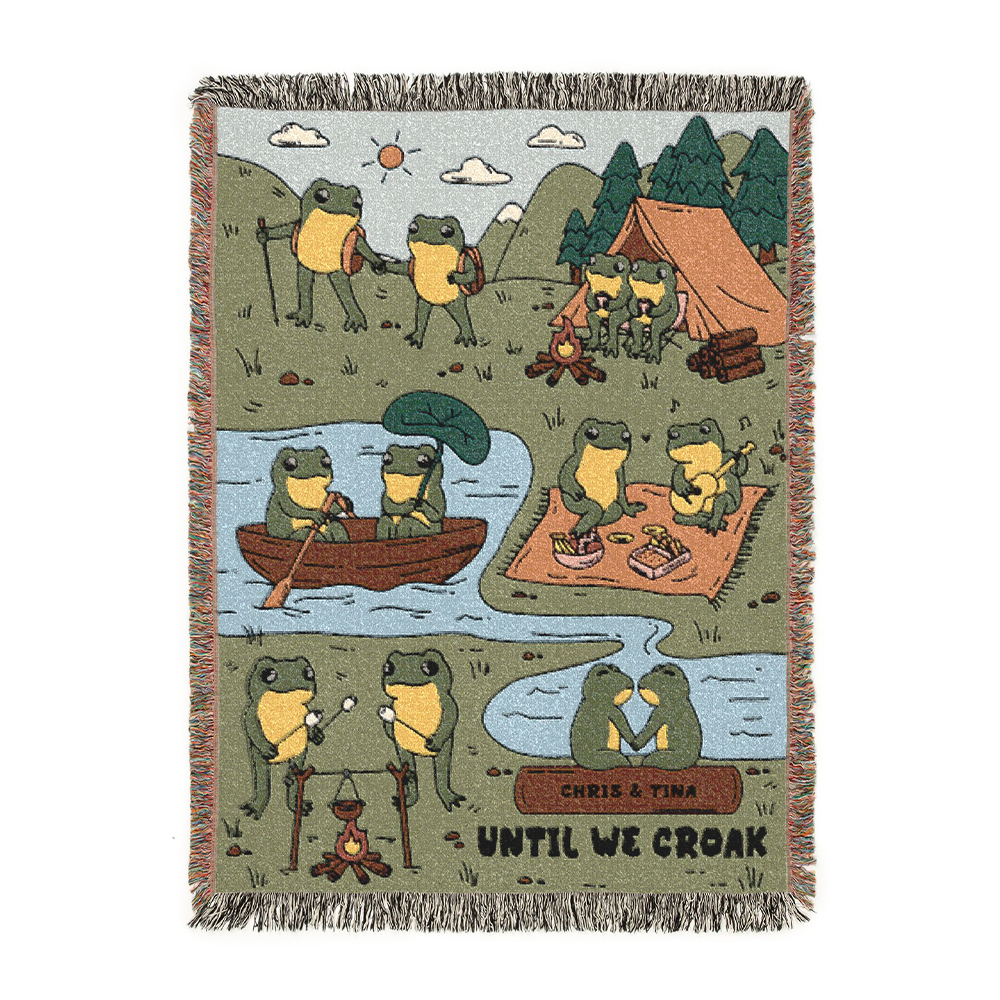 Personalized Couple Frog Camping Funny Croak Woven Blanket
