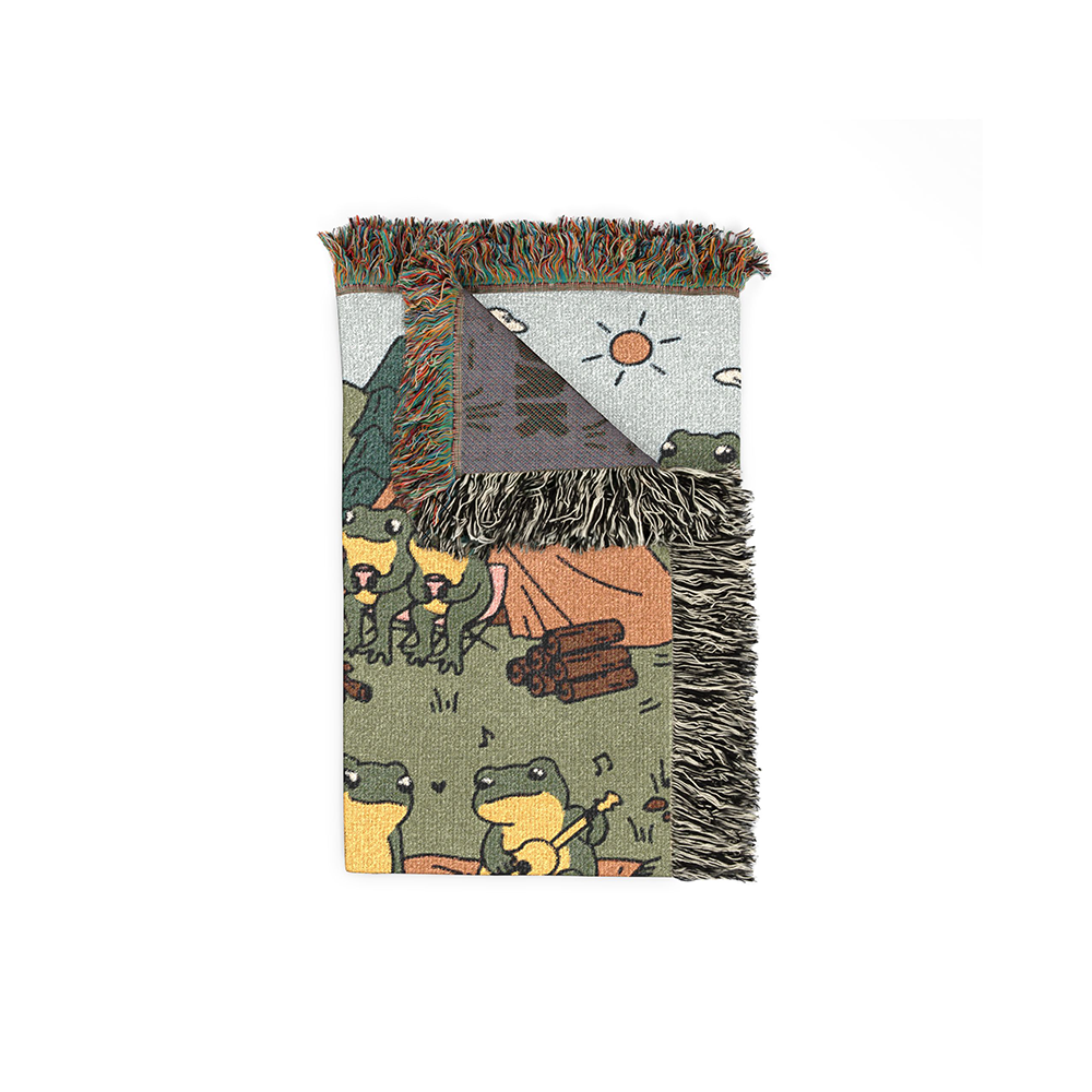Personalized Couple Frog Camping Funny Croak Woven Blanket
