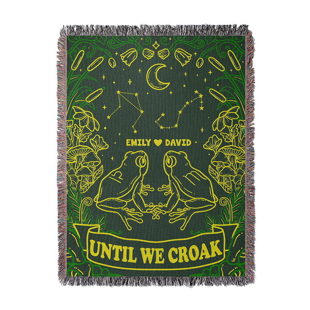 Customized Zodiac Sign Couple Frog Woven Blanket