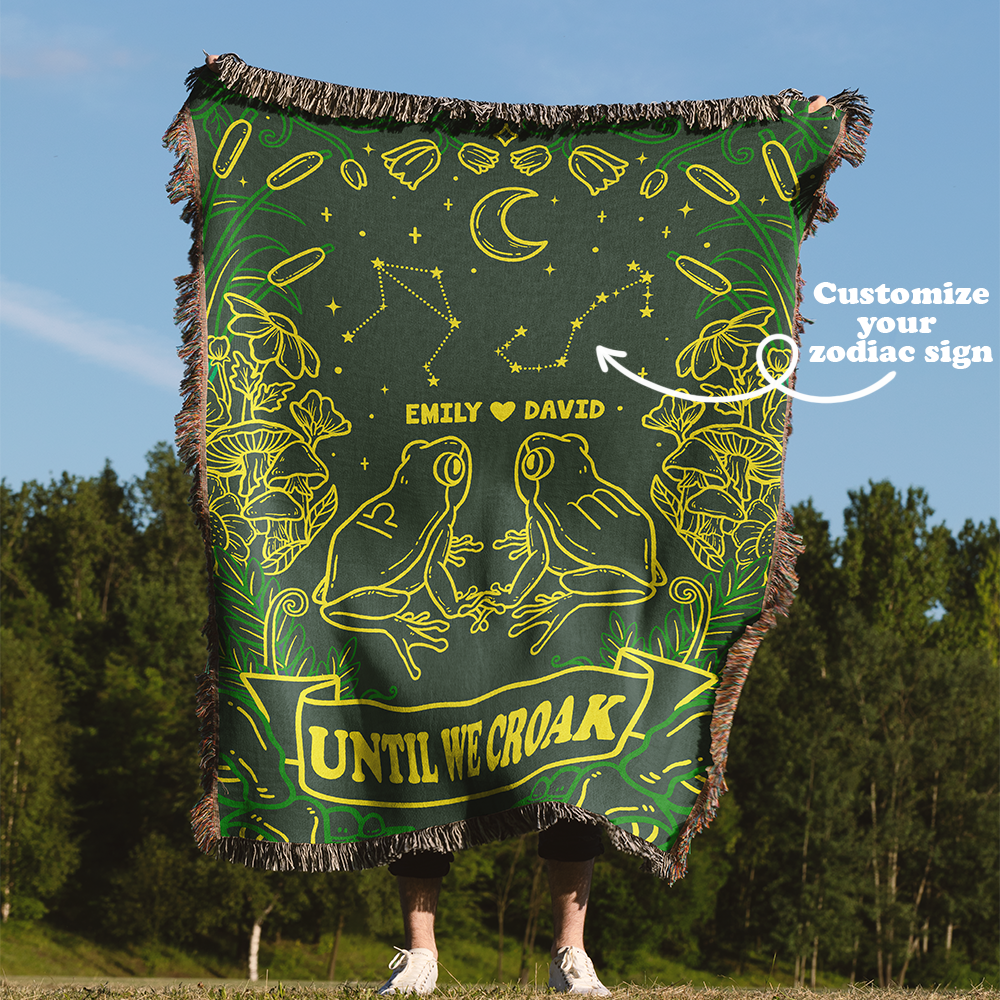 Customized Zodiac Sign Couple Frog Woven Blanket