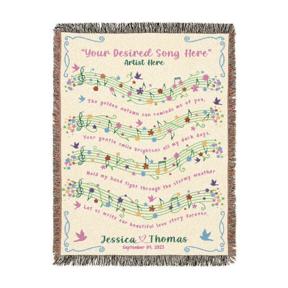 Personalized Song Lyric Flower Couple Woven Blanket