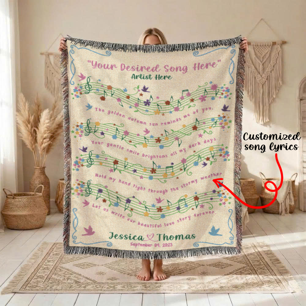 Personalized Song Lyric Flower Couple Woven Blanket