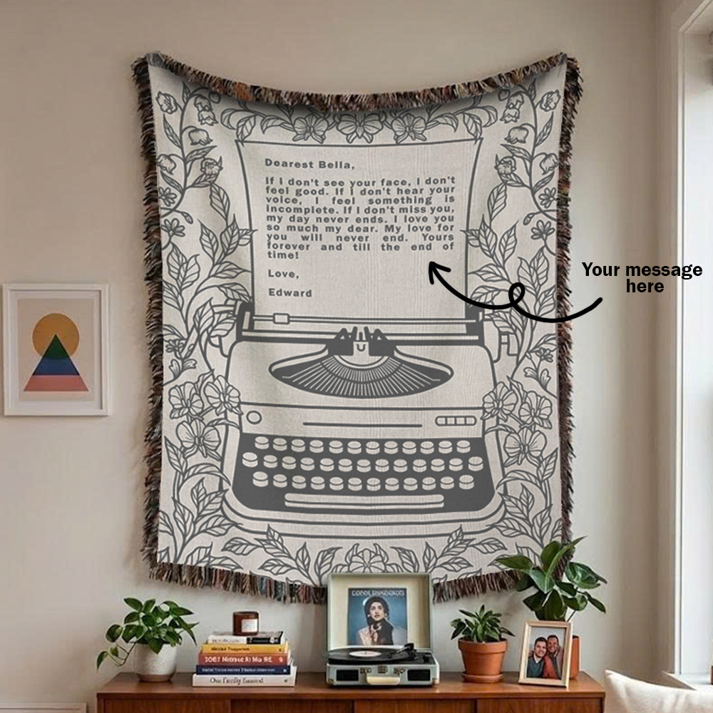 Customized Massage Typewriter Vintage Woven Blanket
