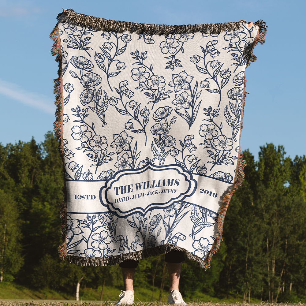 Personalized Flower Month Family Woven Blanket