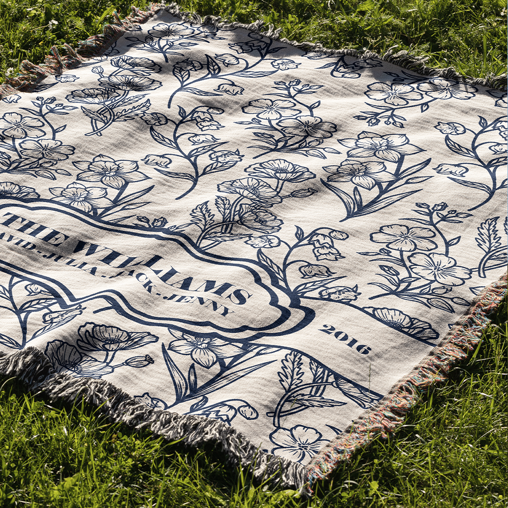 Personalized Flower Month Family Woven Blanket
