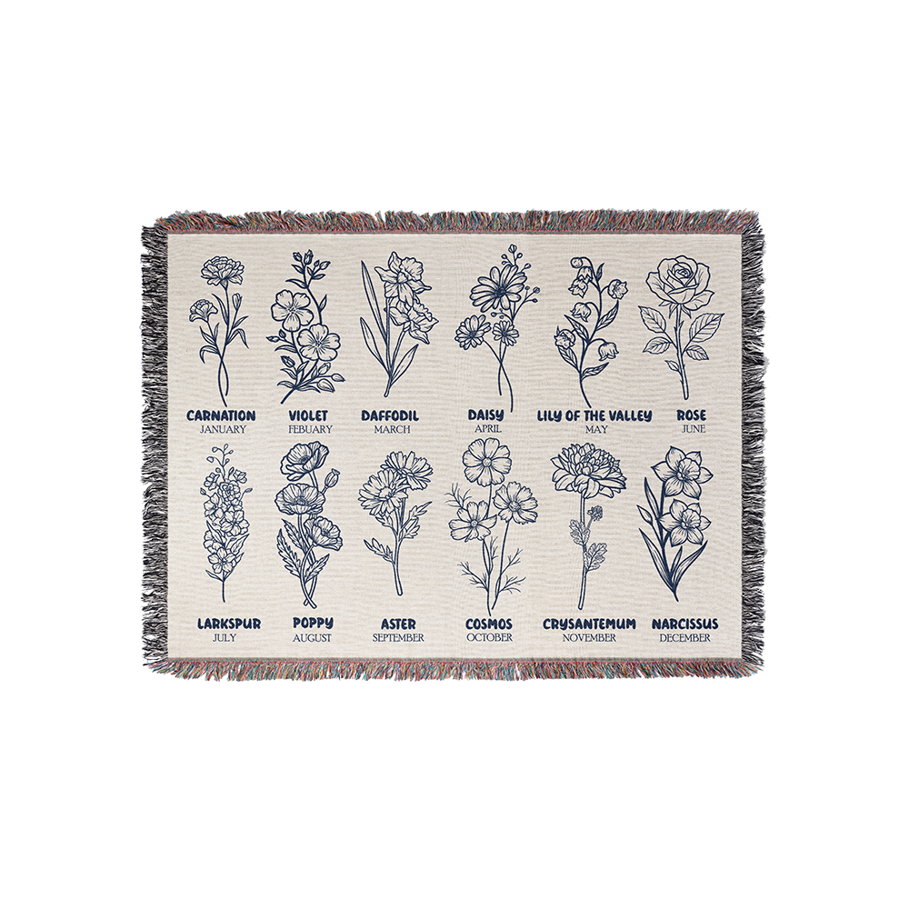 Personalized Flower Month Family Woven Blanket