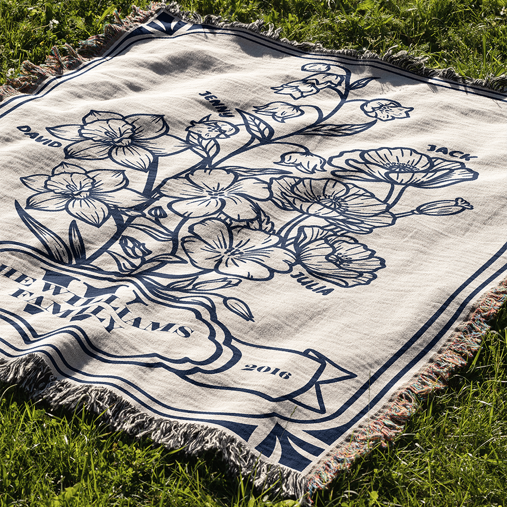 Personalized Vintage Flower Bunch Family Woven Blanket