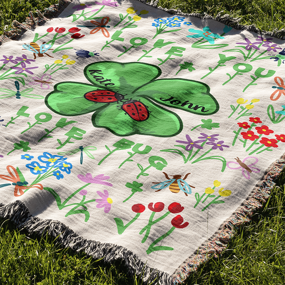 Personalized Love Bug Garden Couple Woven Blanket