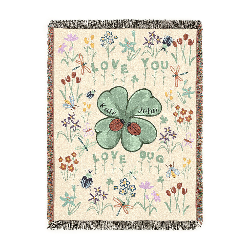 Personalized Love Bug Garden Couple Woven Blanket