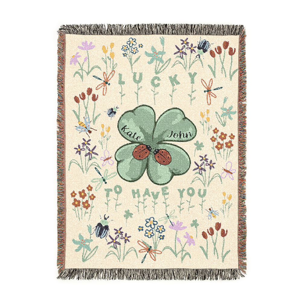 Personalized Lucky Ladybug Couple Woven Blanket