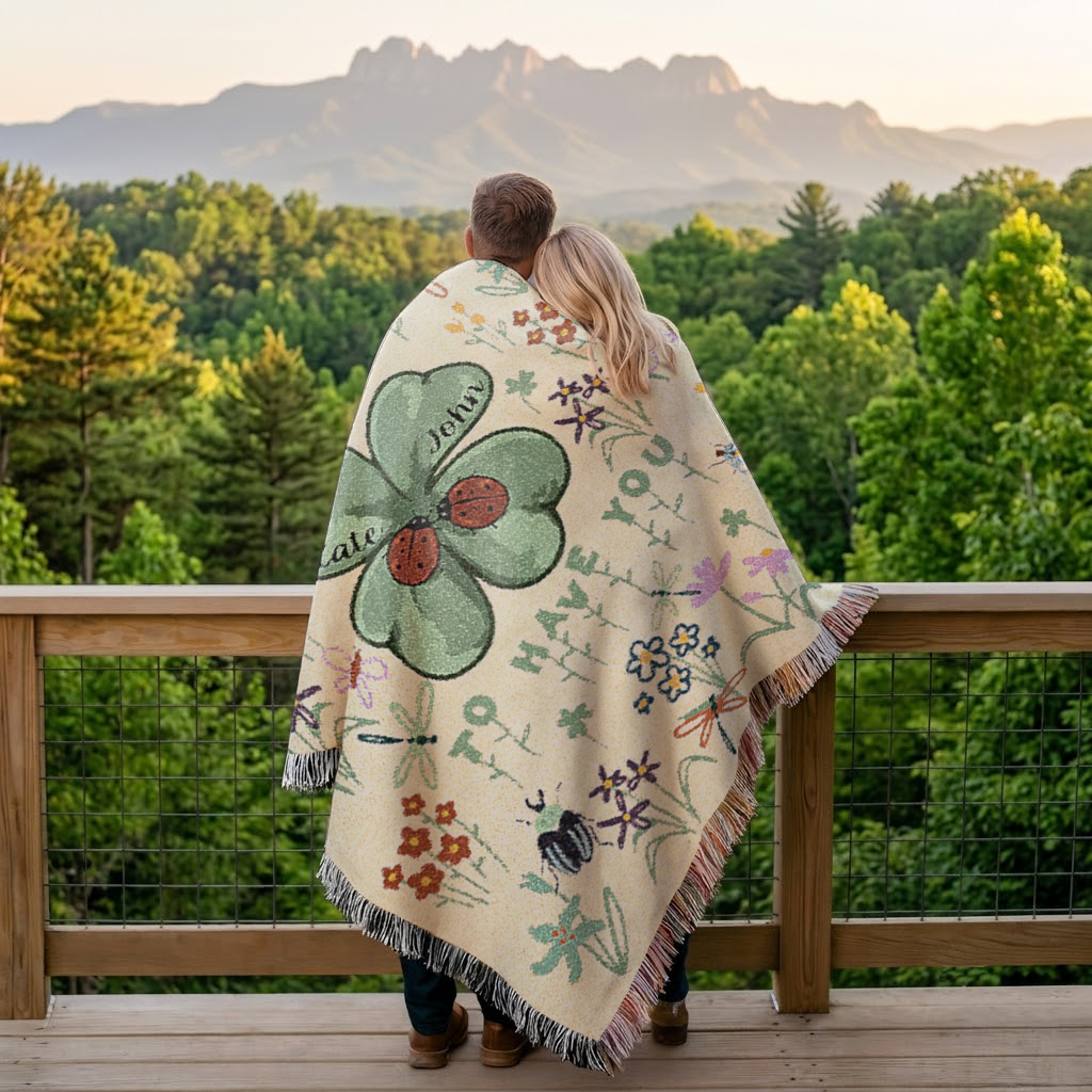 Personalized Lucky Ladybug Couple Woven Blanket