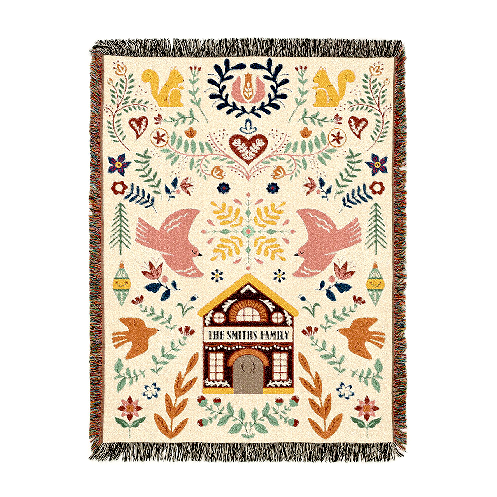 Personalized Family Garden Folk Art Pink Woven Blanket