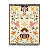 Personalized Family Garden Folk Art Pink Woven Blanket