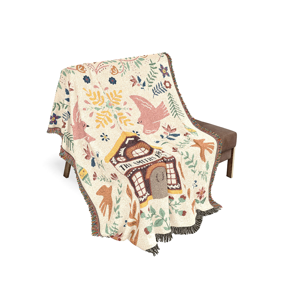 Personalized Family Garden Folk Art Pink Woven Blanket