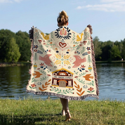 Personalized Family Garden Folk Art Pink Woven Blanket