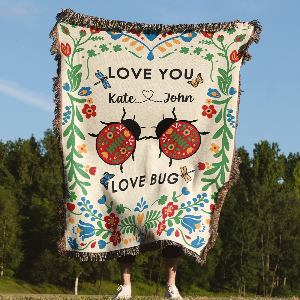 Personalized Couple Ladybug Love Bug Woven Blanket