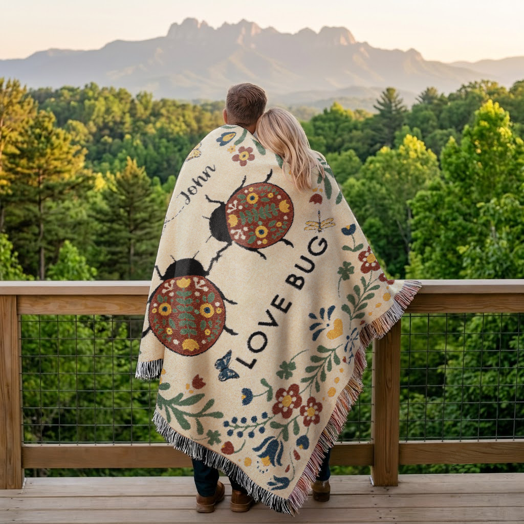Personalized Couple Ladybug Love Bug Woven Blanket