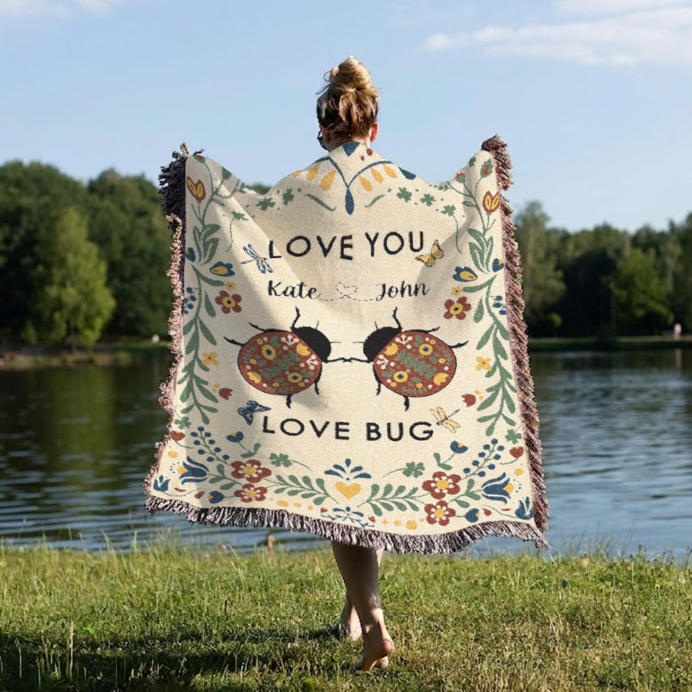 Personalized Couple Ladybug Love Bug Woven Blanket