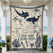 Personalized Ocean Deep Love Couple Woven Blanket