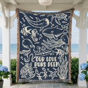 Personalized Blue Ocean Deep Love  Couple Woven Blanket
