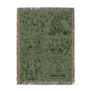 Personalized Couple Frog Camping Green Woven Blanket