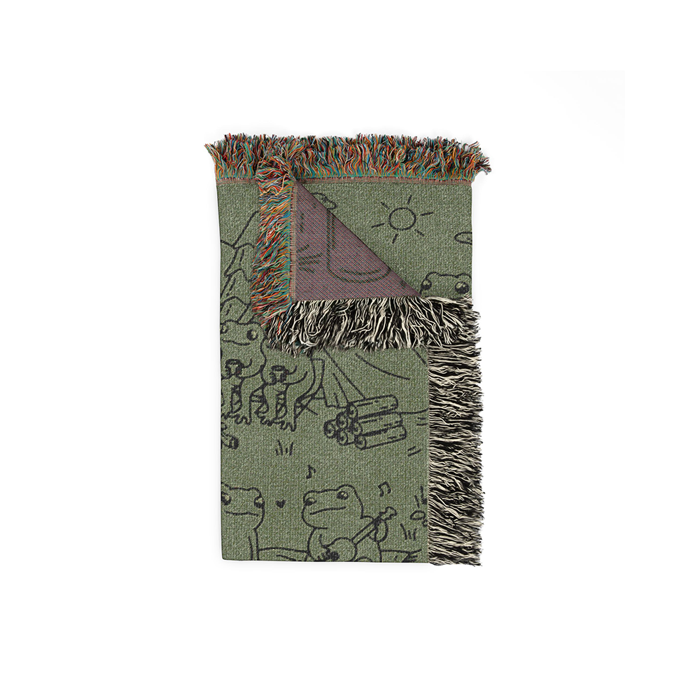 Personalized Couple Frog Camping Green Woven Blanket