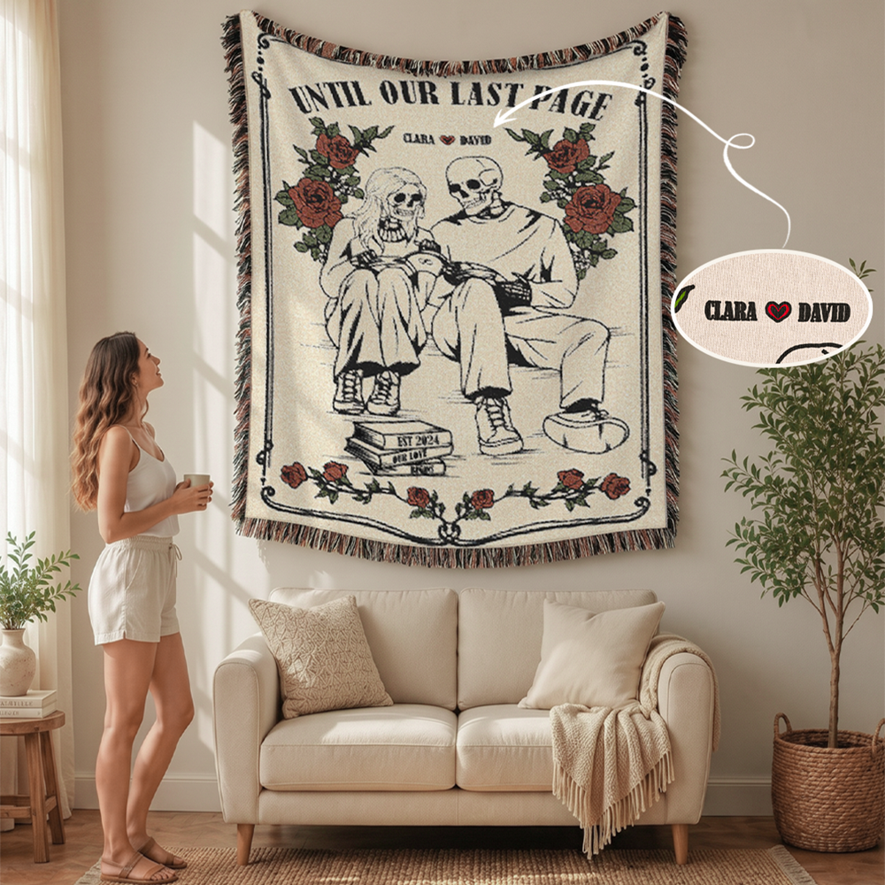 Personalized Book Lover Couple Wedding & Anniversary Woven Blanket