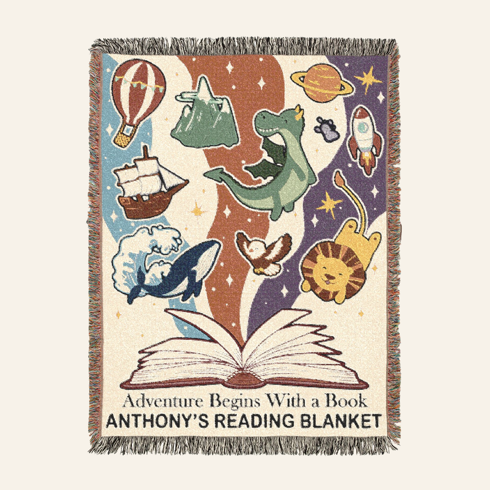 Personalized Adventure Begins With A Book Kids Woven Blanket