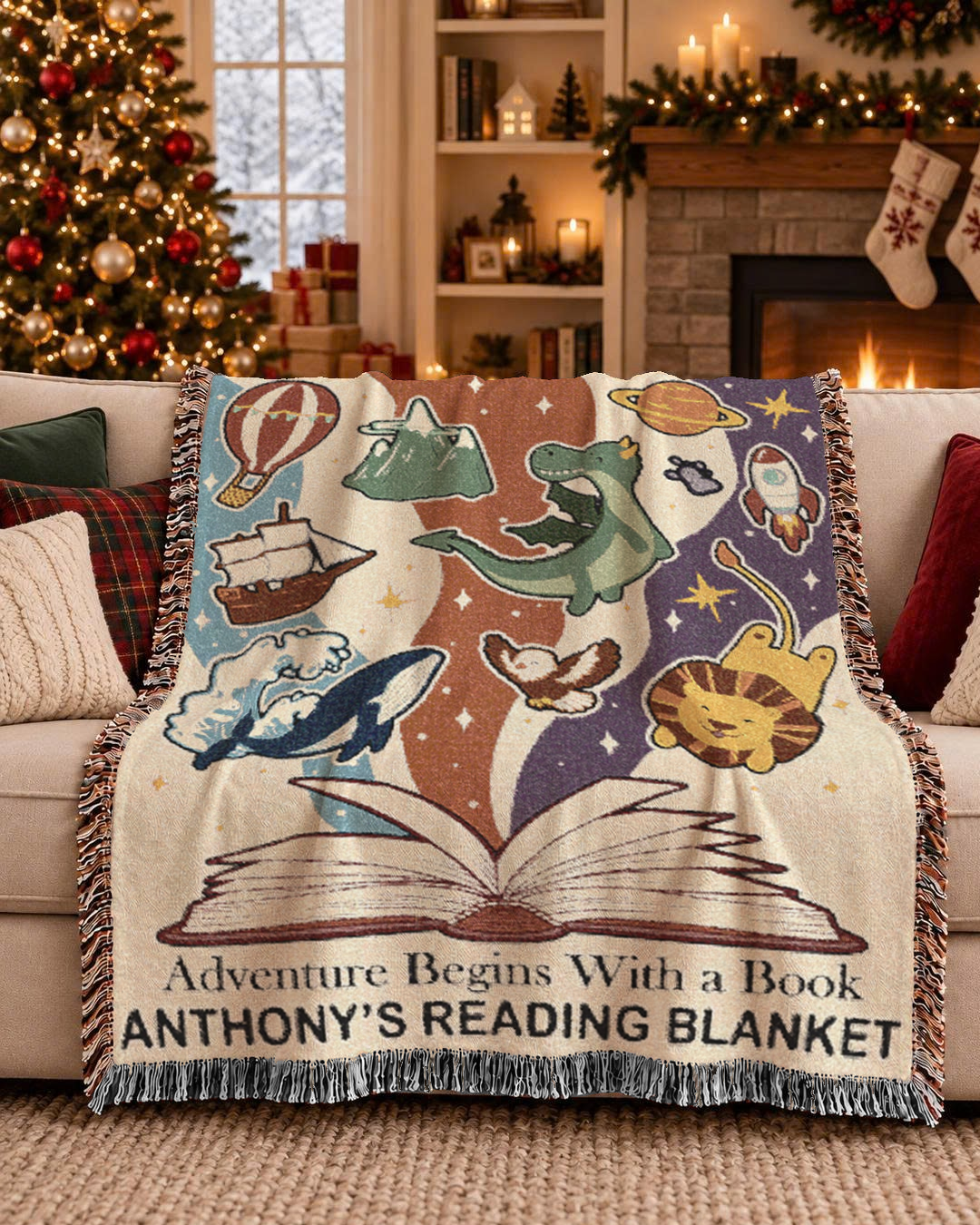 Personalized Adventure Begins With A Book Kids Woven Blanket