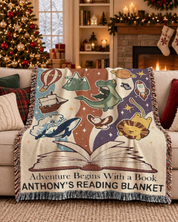 Personalized Adventure Begins With A Book Kids Woven Blanket