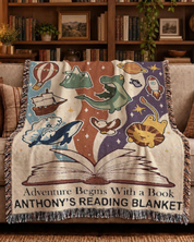 Personalized Adventure Begins With A Book Kids Woven Blanket